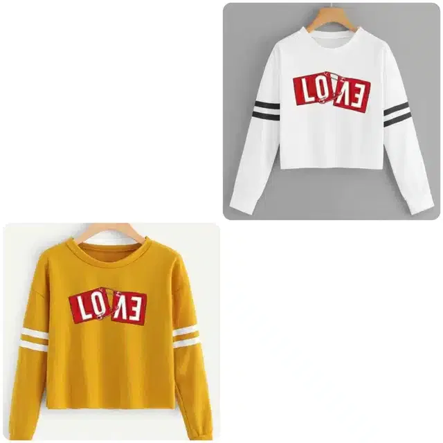 Printed Full Sleeve T-shirt for Women (Pack of 2) (Yellow & White, XL)