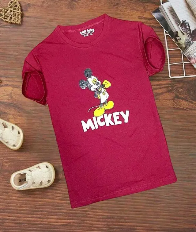 Cotton Printed Round Neck T-Shirt for Kids (Maroon, 5-6 Years )