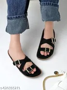 Shoetopia Black Solid Flat Sandals 
