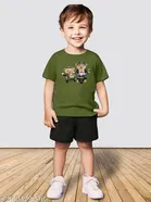 Cotton Blend Printed Clothing Set for Boys, Olive & red, Pack Of 2 