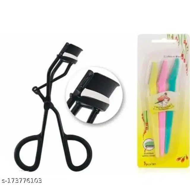 Eyelashes Curler with 3 Pcs Face Razors (Multicolor, Set of 2)