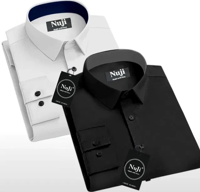 Full Sleeves Shirt for Men (White & Black, S) (Pack of 2)