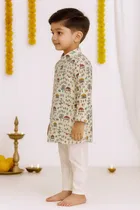 Cotton Printed Kurta with Payjama for Boys, Red & White 
