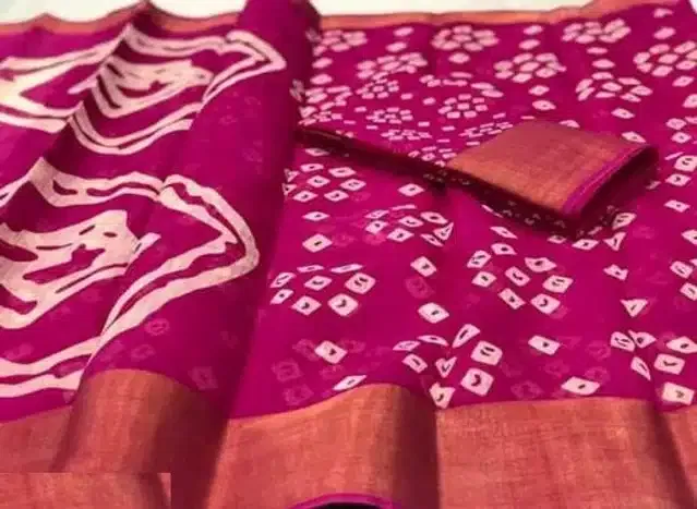 Women's Printed Saree with Unstitched Blouse (Pink, 6.0 m)