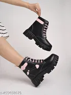 Solid Black Synthetic Womens Mid-Top Boots 