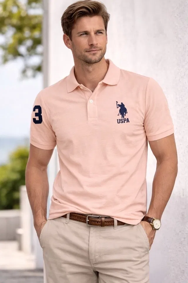 Cotton Matty Polo Neck T-shirt for Men, Peach (XXL)