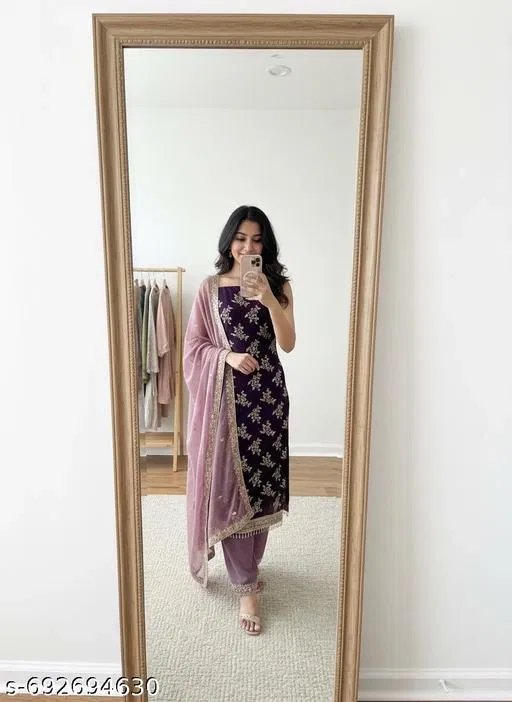 Embroidered Anarkali Party Suit for Women (Purple, Un Stitched)