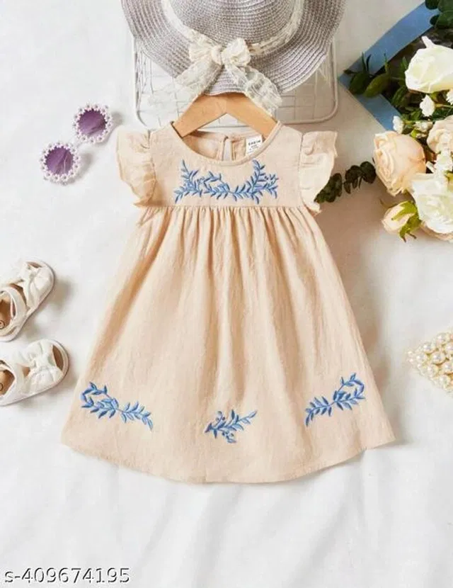 Cotton Frock for Girls (Cream, 3-4 Years)