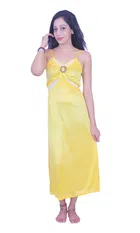 Satin Self Design Night Dress for Women (Yellow, Free Size)