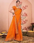Chiffon Solid Saree For Women, Orange