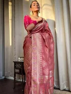 Litchi Silk Woven Design Saree for Women, Pink 