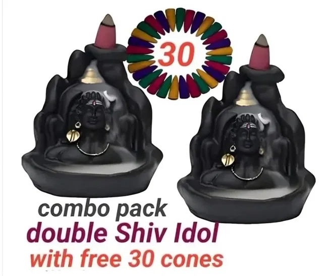 Combo of 2 Pcs Mahadev Smoke Fountain Backflow Incense Cone Holder with 30 Pcs Cones (Gold & Brown, Set of 3)