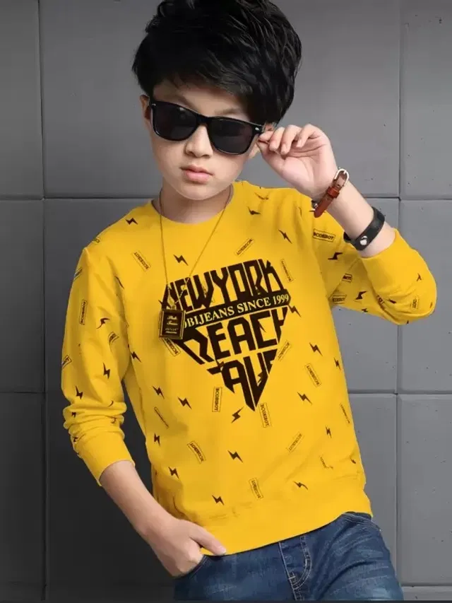 Cotton Blend Round Neck T-Shirts for Boys (Mustard, 2-3 Years)