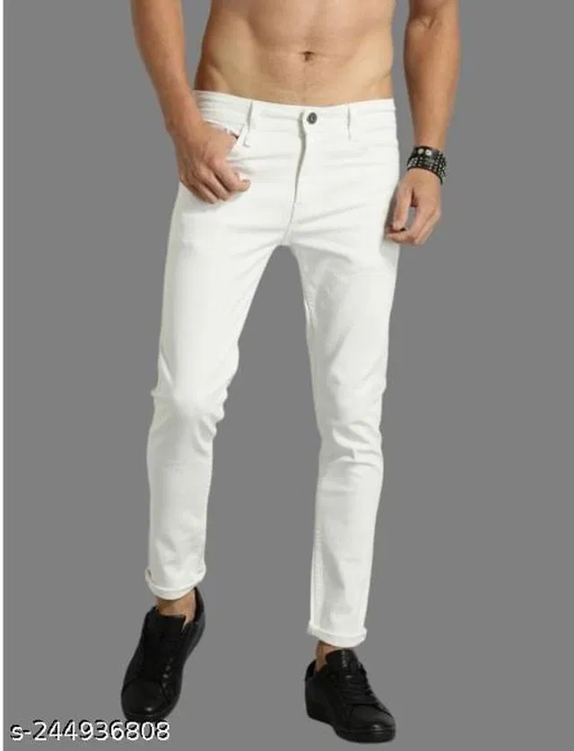 Denim Slim Fit Jeans for Men (White, 28)