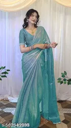 Chiffon Solid Saree For Women, Aqua Blue