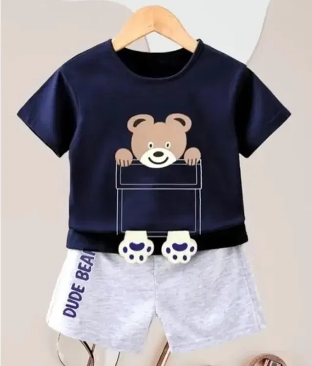 Cotton Blend Printed Clothing Set for Boys (Blue & Grey, 2-3 Years)