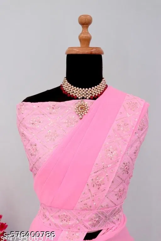 Georgette Self-Design Saree For Women, Pink