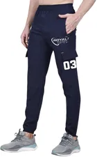 Polyester Blend Printed Regular Fir Trackpants for Men (Navy Blue, 28)