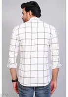Cotton Blend Checkred Shirt for Men, White 