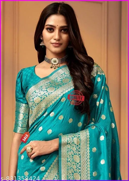 Kanjeevaram Zari Woven Saree for Women (Blue, Free Size)