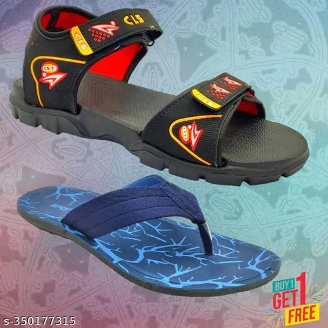 Sandal with Flipflop for Men (Multicolor, 7) (Pack of 2)