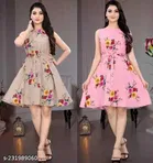 Crepe Printed Flared Dress for Women 