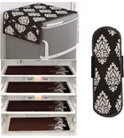Knit Printed Fridge 4 Pcs Mat with Handle & Top Cover 