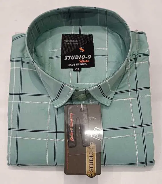 Men's Checkered Shirt (Mint Green, XXL) (BF-24)