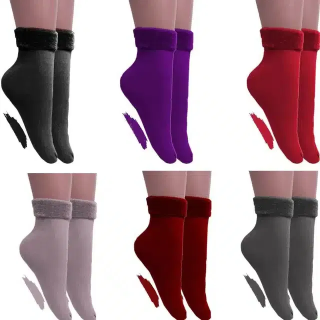 Velvet Thumb Thermal Socks for Women (Multicolor, Pack of 6)