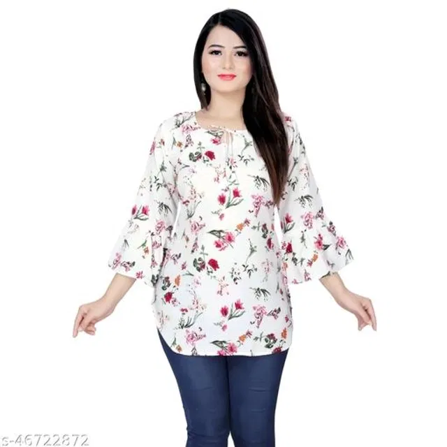 Three-Quarter Sleeves Top for Women (White, XXXL)