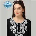 Gullab Design Cotton Embroidery Kurti For Women (Black) Size (L)