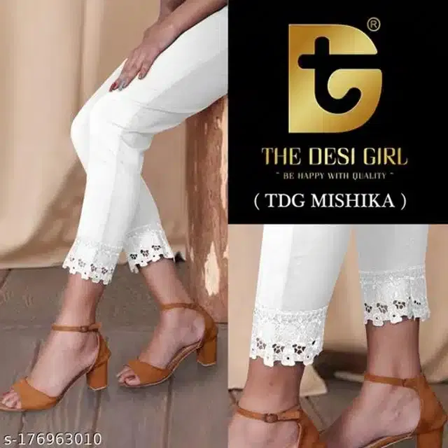Cotton Lycra Trouser for Women (White, 30)