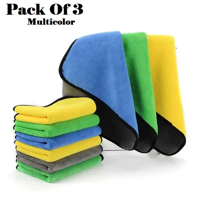 Microfiber Thick Lint & Streak-Free Multipurpose Cleaning Clothes (Multicolor, Pack of 3)