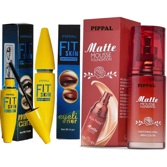 Pippal Matte Mouse Foundation (60 ml) with Fit Skin Mascara (12 ml) & Eyeliner (6 ml) (Set of 3)