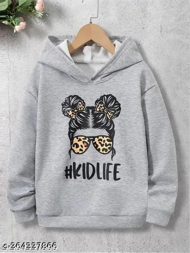 Cotton Blend Sweatshirt for Girls (Grey, 11-12 Years)