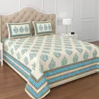 KC Jaipuri Cotton King Bedsheeet Leaf Printed 90x108in Blue