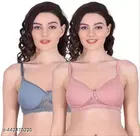 Polycotton Solid Bra for Women & Girls, Pink & Blue, Pack of 2 