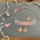 Premium quality Pink crystal Rose Gold Plated Chocker Set with Maang Tikka for Women 