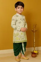 Cotton Blend Printed Kurta with Dhoti for Boys, Green 