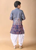 Rayon Printed Kurta with Dhoti for Boys, Grey & White 