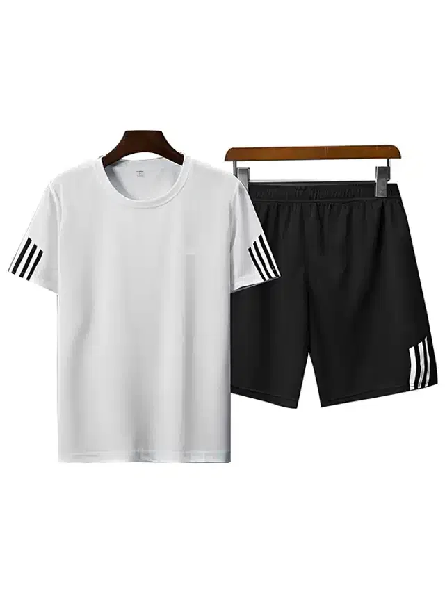 Ruggstar Polyester Mens Tracksuit (White & Black, L) (R-05)