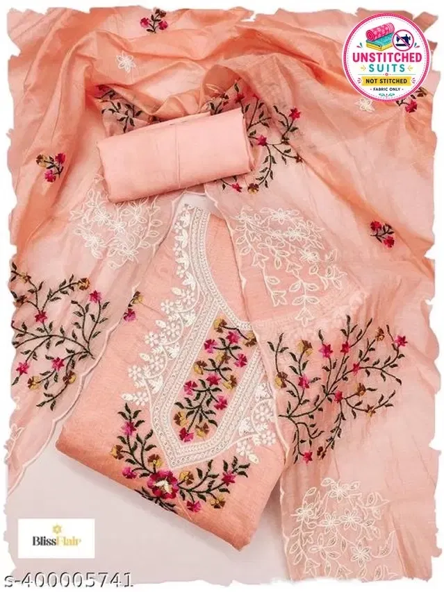 Embroidered Unstitched Suit for Women (Peach, 2.25 m)