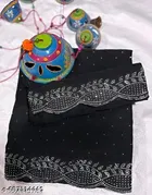 Georgette Solid Saree For Women, Black