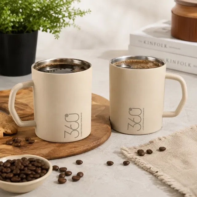 Double Wall Coffee Mug, Set Of 2 Pc [Beige]