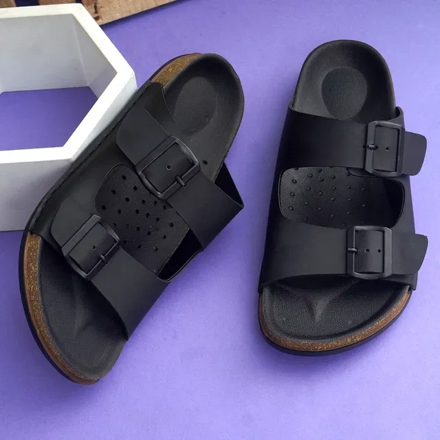 Solid Flipflops for Men (Black, 8)