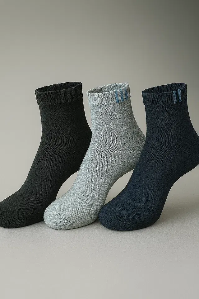 Cotton Spandex Ankle Length Socks for Men (Multicolor, Pack of 3) M-HTA-141