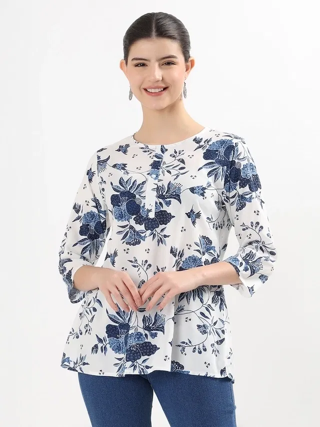 Floral print ethnic Kurti (White XL)