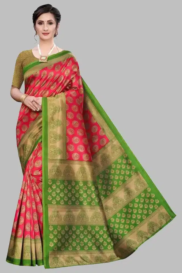 Printed Saree with Unstitched Blouse for Women (Pink, 6 m)