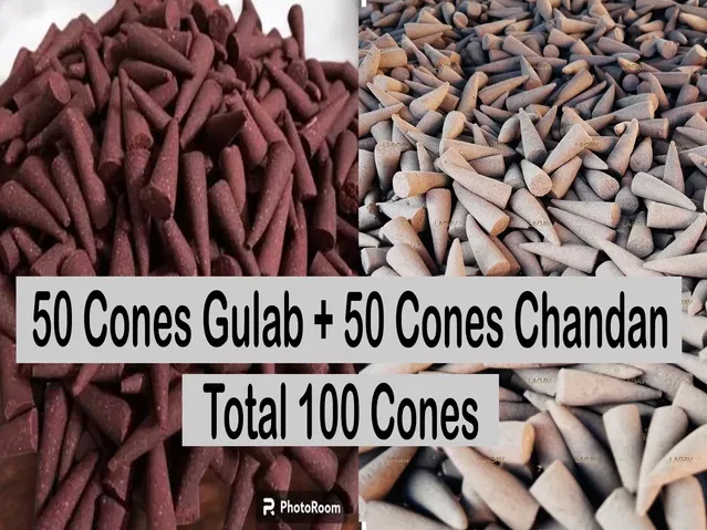 Gulab 50 Pcs & Chandan 50 Pcs Incense Cones (Set of 2)