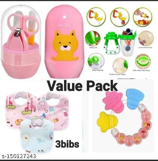 Value Gift Pack For Baby Include Baby,Rattle Teether,Fruit Feeder And Manicure Kit